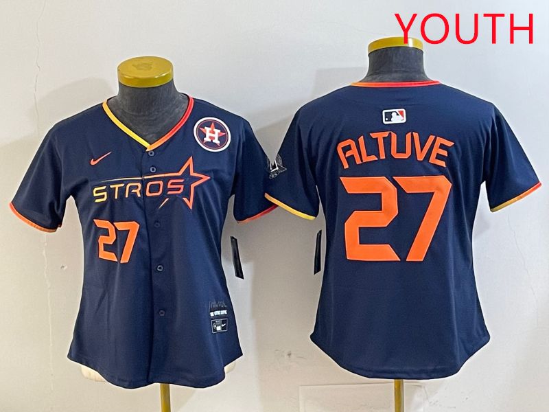 Youth Houston Astros 27 Altuve Drak Blue Three generations Joint Name 2025 Nike MLB Jersey style 4107